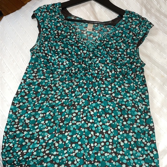 Merona | blue/teal dot sleeveless v neck blouse | size L - Picture 2 of 7